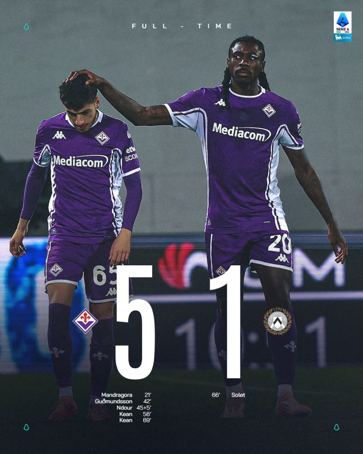 赢谁谁尴尬！佛罗伦萨5-1乌迪内斯获联赛16轮首胜，仍在意甲垫底