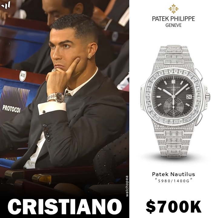 [体育资讯]多金总裁！C罗环足奖颁奖戴价值70万刀百达翡丽，又是限量款(图2)