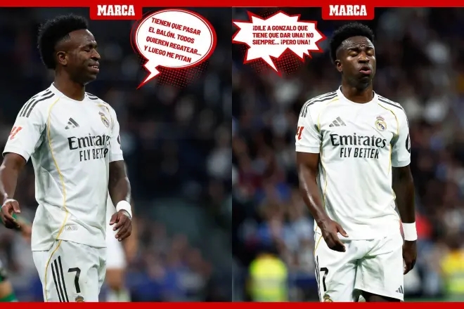 維尼修斯向阿隆索抱怨：讓貢薩洛起碼傳次球，都想盤帶但都隻噓我