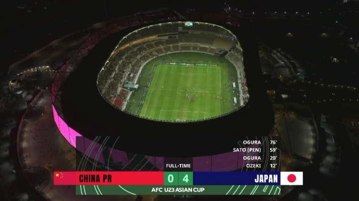 还有差距！中国队0-4日本创U23亚洲杯决赛最大比分 此前最多差2球