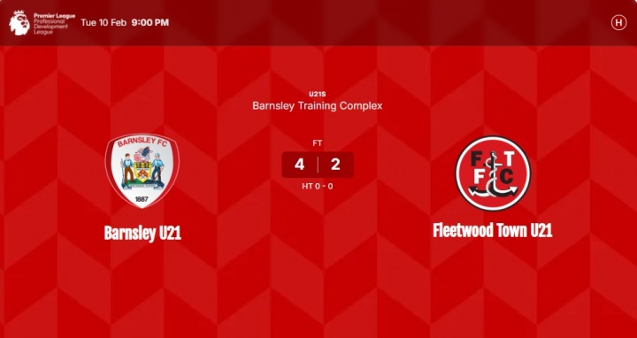 当地媒体：徐彬周二已代表巴恩斯利U21完成首秀，帮助球队4-2逆转