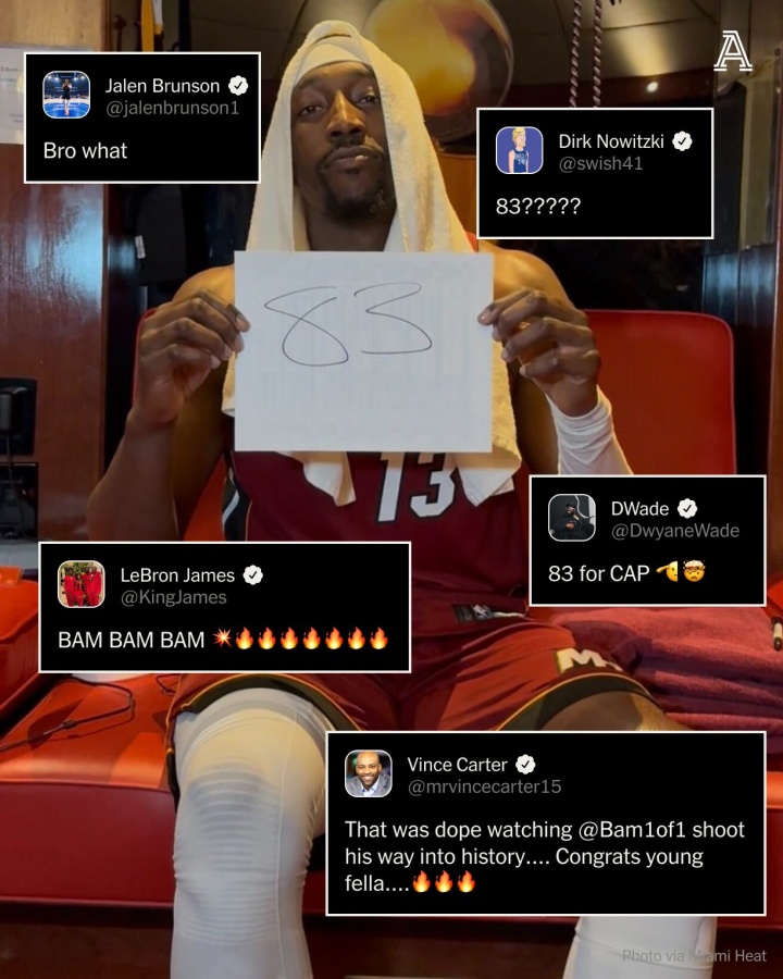 阿德巴约83分惊掉各路球星下巴~詹韦卡特纷纷祝贺 诺天王难以置信