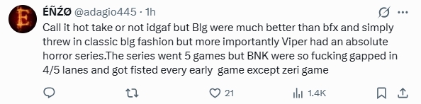 【蜗牛电竞】外网热议BLG 3-2 BFX:实际上5:0 BFX 就只是逗逗你的BFX