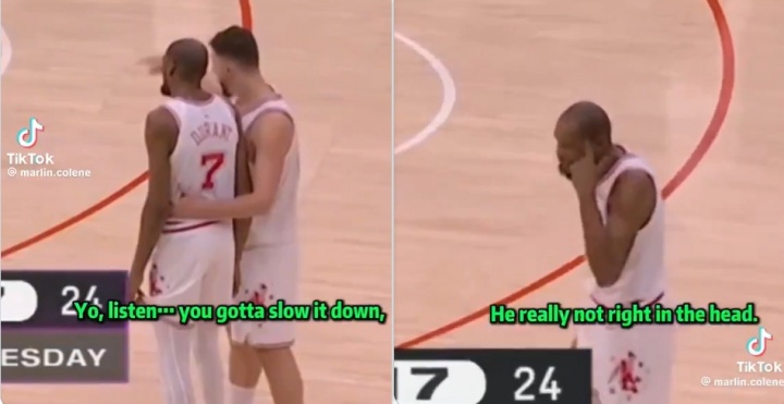 爆了？申京指教KD 后者摇头+摊手+疑似抱怨：脑子有问题！