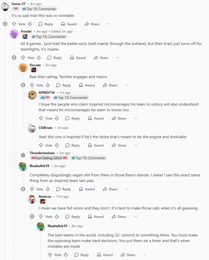 Reddit热议JDG击败Lyon：太可惜了本来有机会赢的 Inspired狗屎一样的指挥