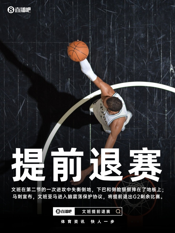 [实时播报]Shams：文班进入脑震荡保护协议！将缺席G2剩余比赛！⬆️(图1)