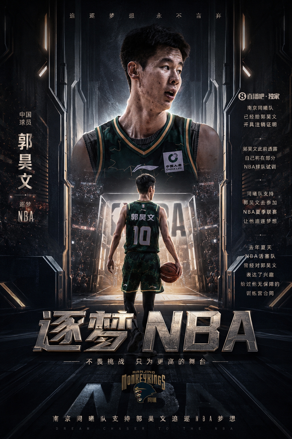 直播吧：同曦已给郭昊文开具注销证明 支持他打NBA夏季联赛