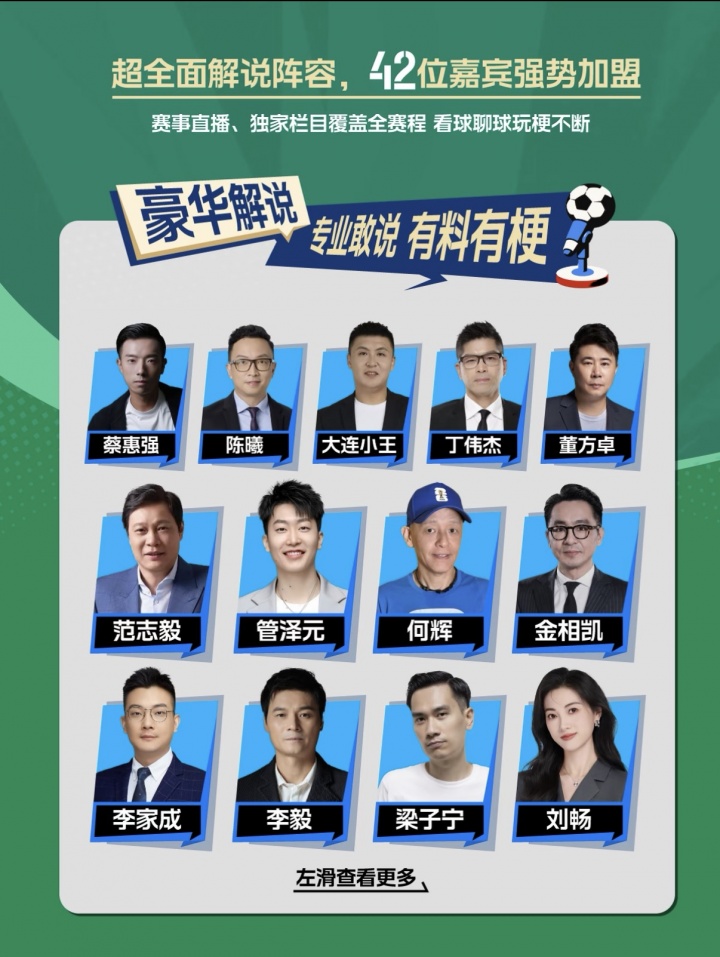 小红书世界杯解说：金相凯 董方卓 刘畅 杨毅在列，孙继海助阵