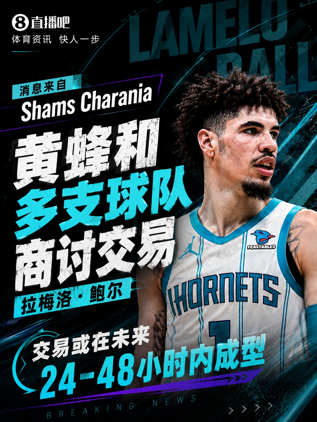 Shams：黄蜂和多队商讨三球交易 交易或在未来24-48小时内成型