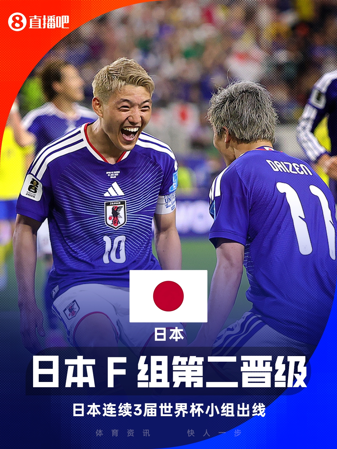 小组第2出线！日本1胜2平连续3届世界杯出线，目前最好成绩16强