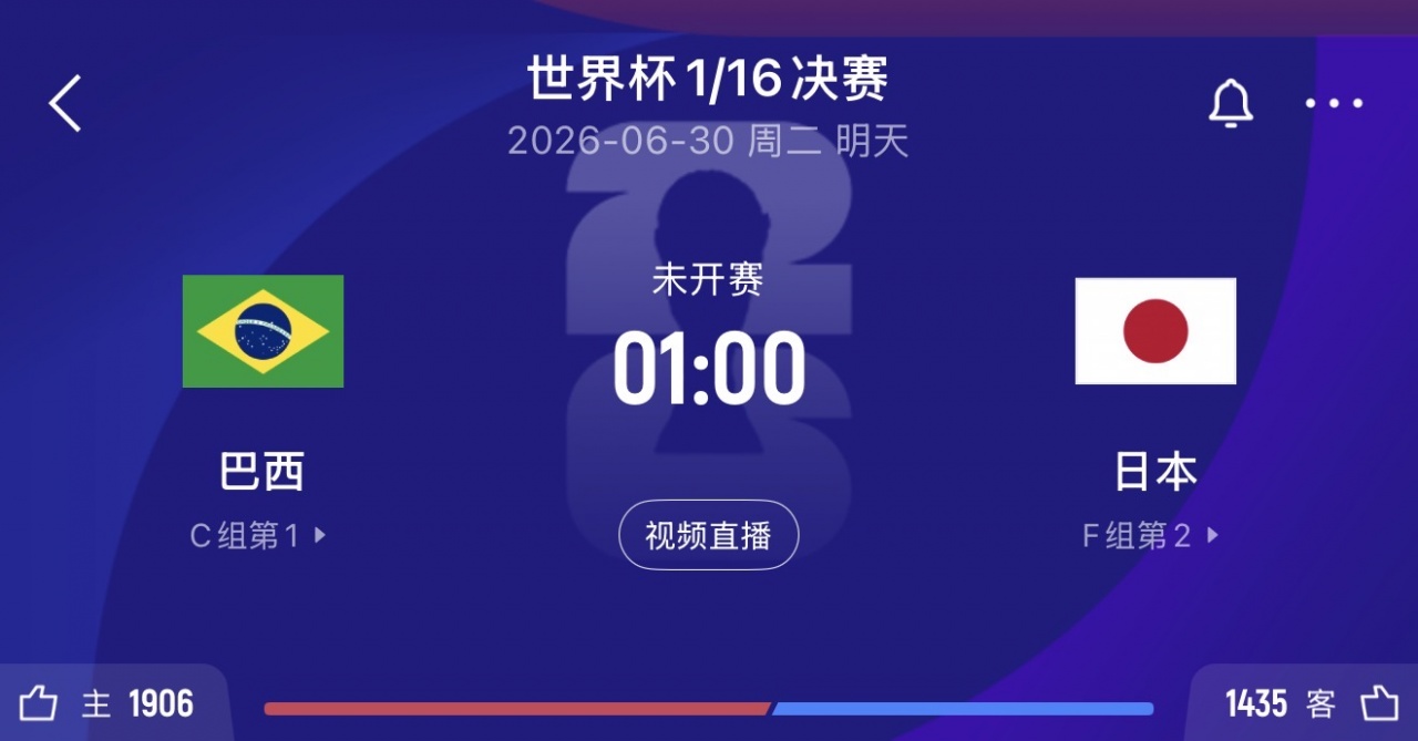 巴西vs日本赔率：90分钟巴西胜1.7，打平3.7，日本胜5.25