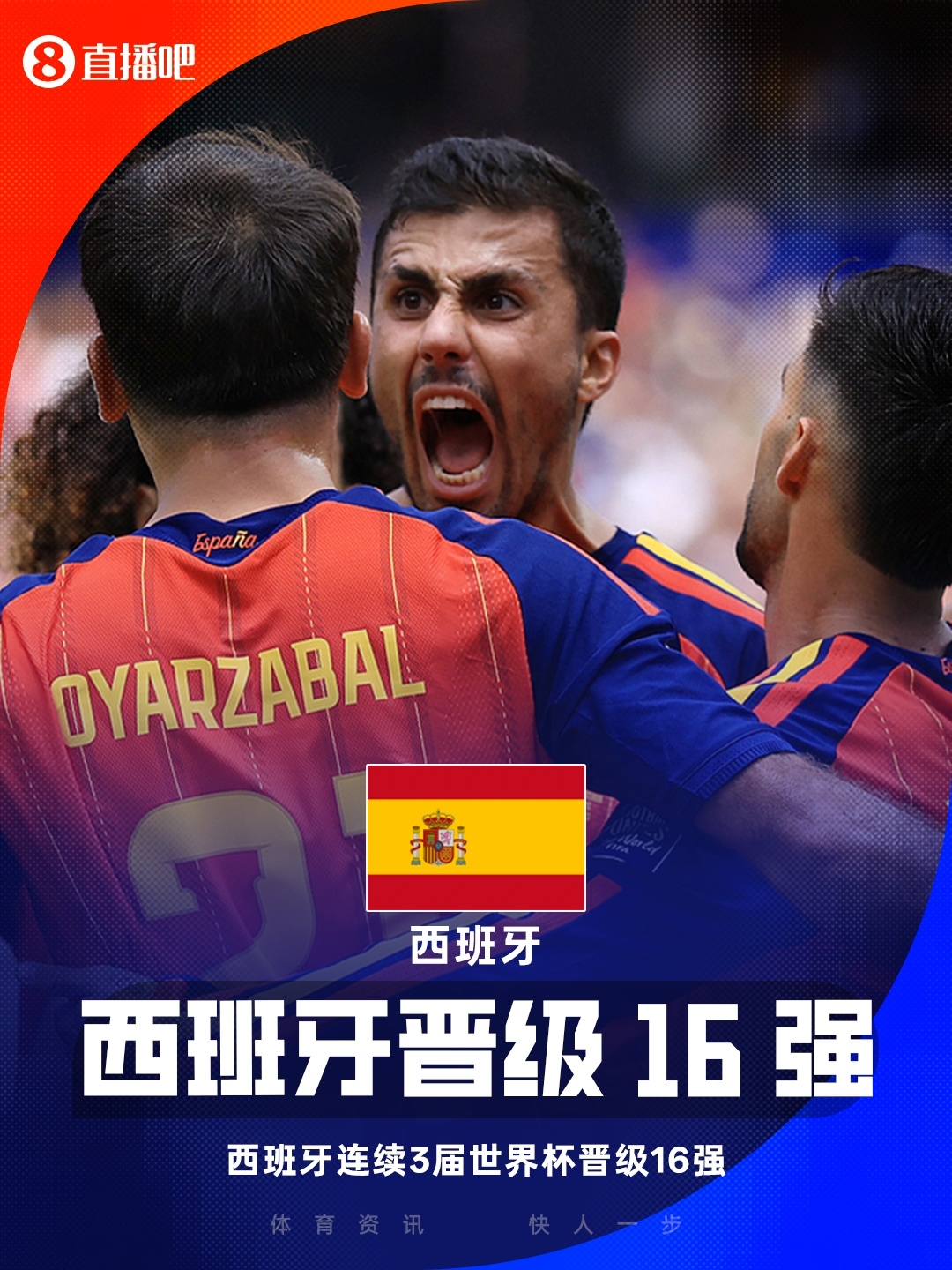 1/8决赛将战葡萄牙/克罗地亚胜者！西班牙连续3届世界杯晋级16强