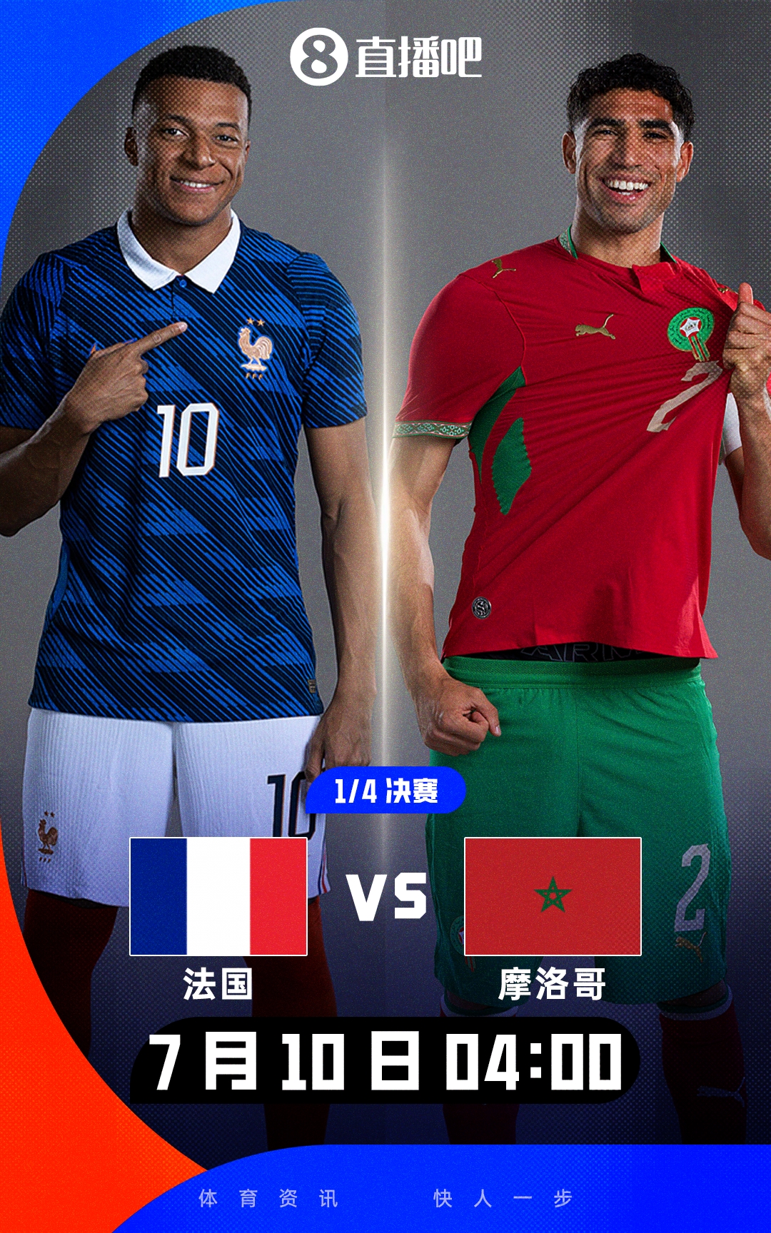 上届亚军vs上届殿军！世界杯首组1/4决赛对阵：法国vs摩洛哥