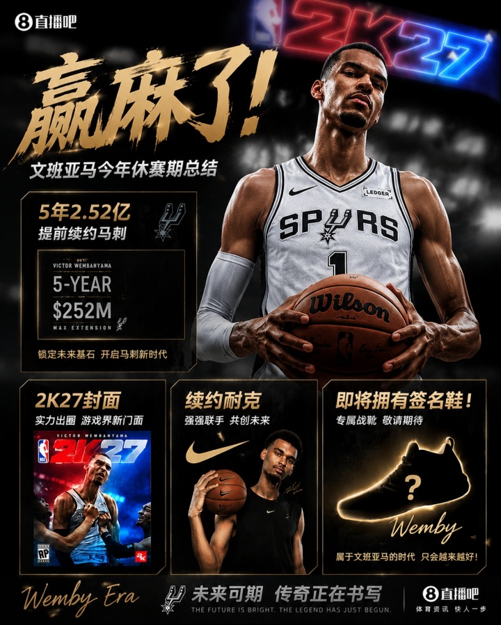 赢麻了!文班亚马今年休赛期总结:2.52亿续约+2K封面+续约耐克!