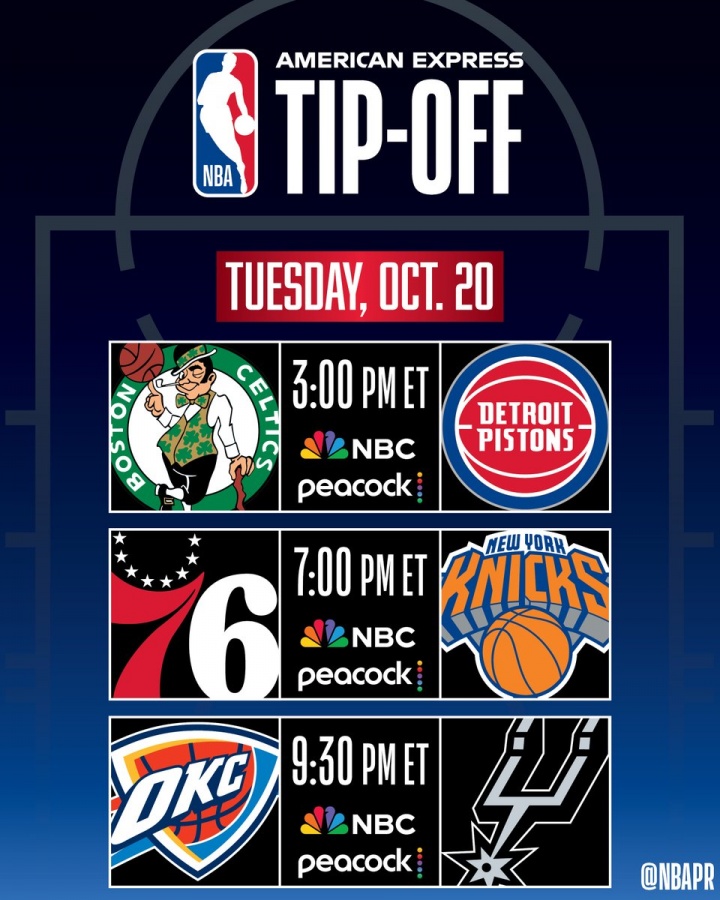 10月21日开赛夜!NBA官方:揭幕战76人VS尼克斯、雷霆VS马刺