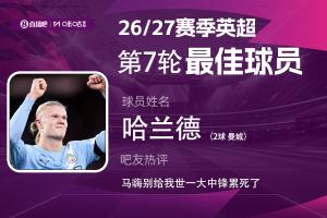 龙珠直播X咪咕体育|英超第7轮MVP：哈兰德双响当选 助曼城7连胜领跑