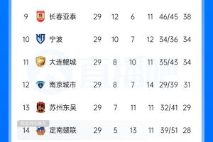 中甲积分榜：陕西升至第3，南京 苏州 定南末轮力争避保级附加赛