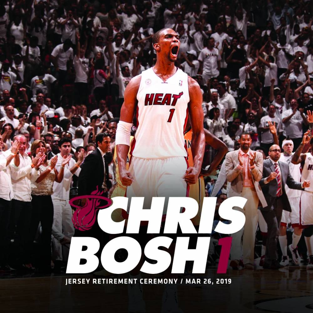 热火将在当地时间3月26日退役克里斯-波什1号球衣-直播吧手机版