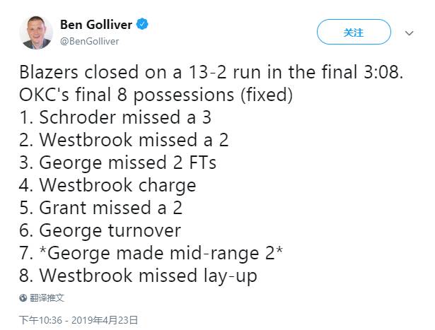 三分钟仅得两分!雷霆最后八个进攻回合一览