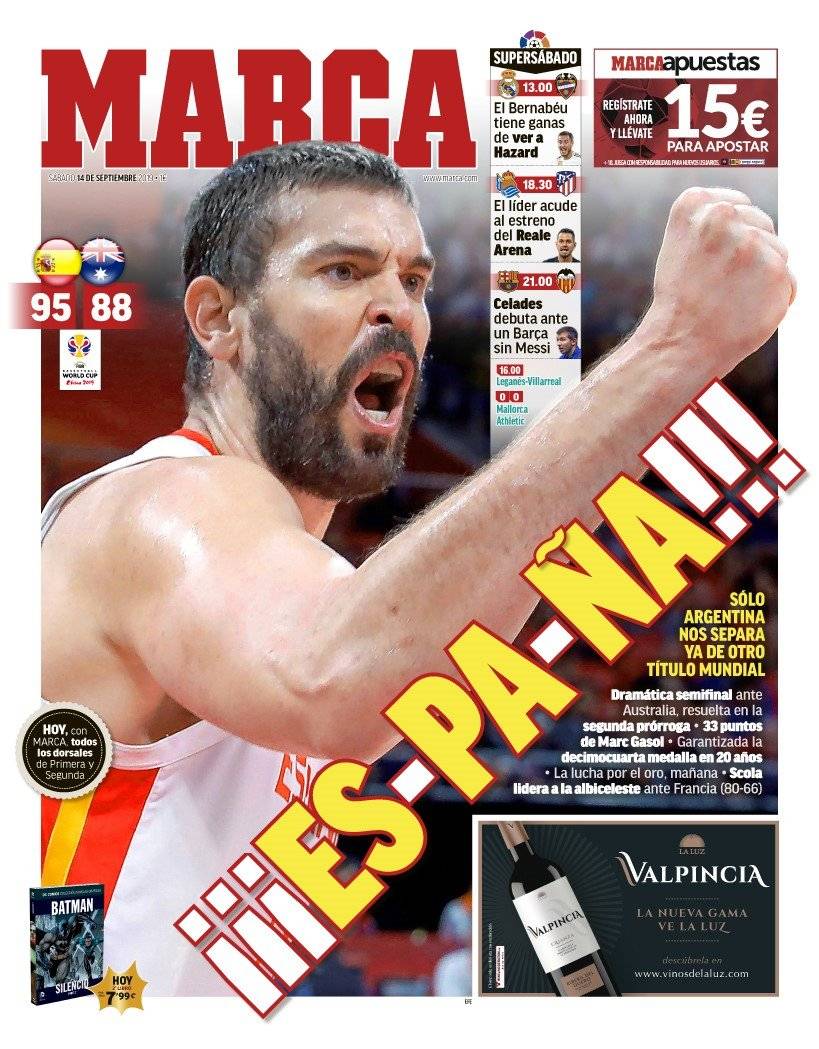 西甲今日头版:皇马巴萨今天出战 西班牙男篮进