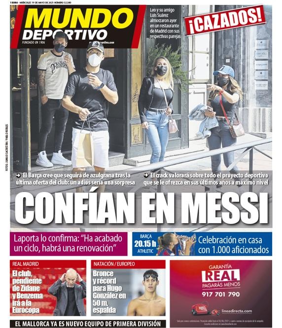 西甲今日头版：梅西和苏牙在马德里聚餐 本泽马重返法国国家队