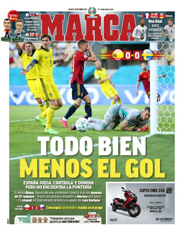 西甲今日头版:西班牙一切都好就差进球 法国将与德国上演重头戏