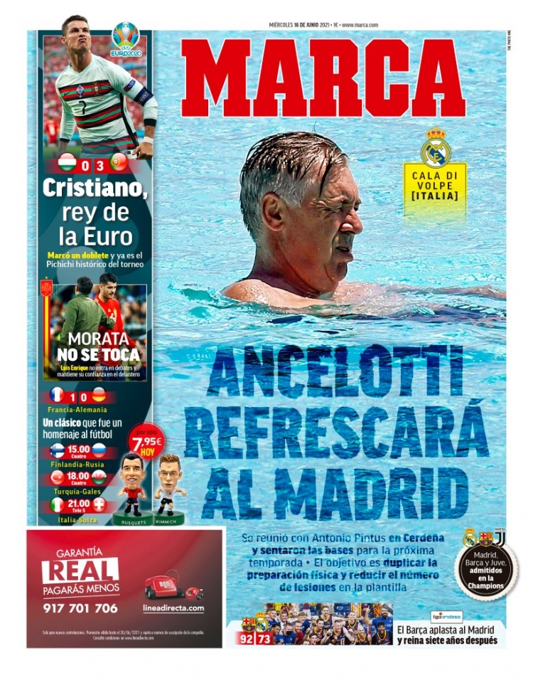 西甲今日头版:欧洲杯先生C罗 巴萨推出新赛季球衣