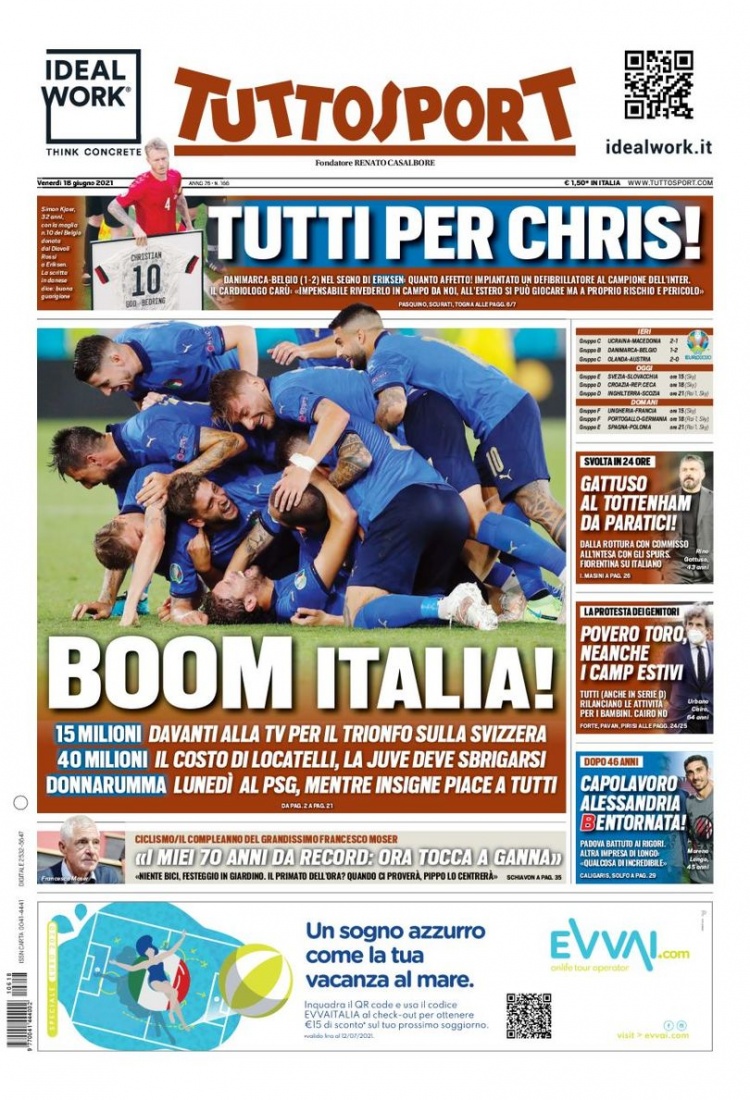 意甲今日头版：意大利可以尝试夺冠 尤文报价洛卡特利