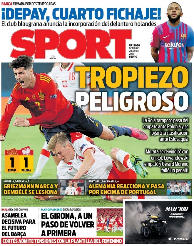 西甲今日头版：西班牙再平亮起红色警报 巴萨与德佩签约2年