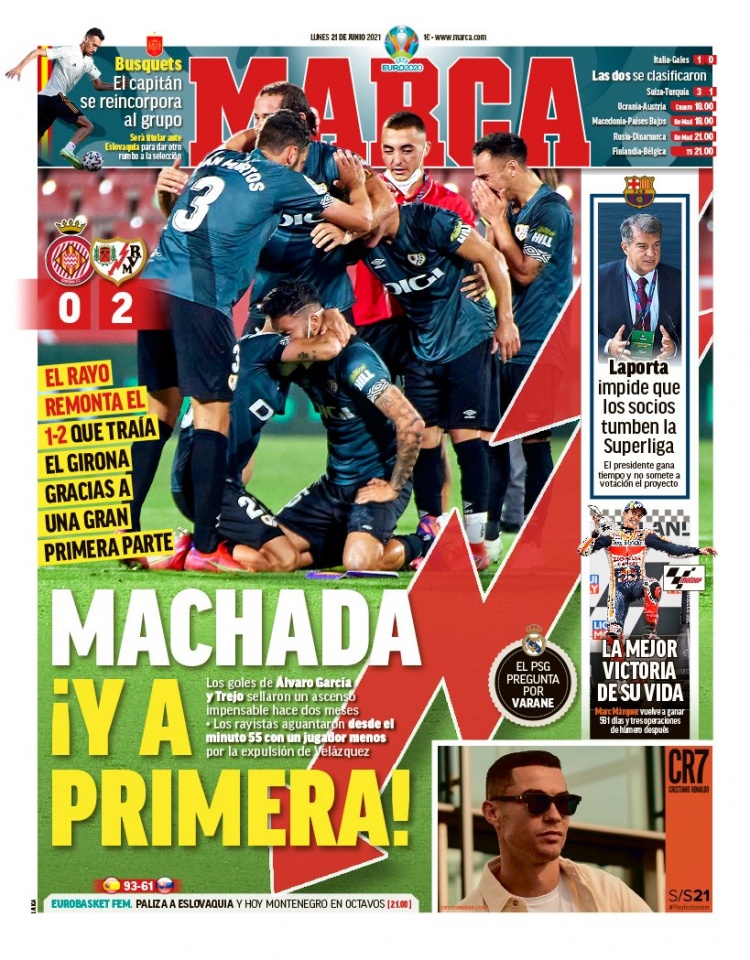 西甲今日头版:巴列卡诺升入西甲联赛 德佩会为巴萨奉献全部