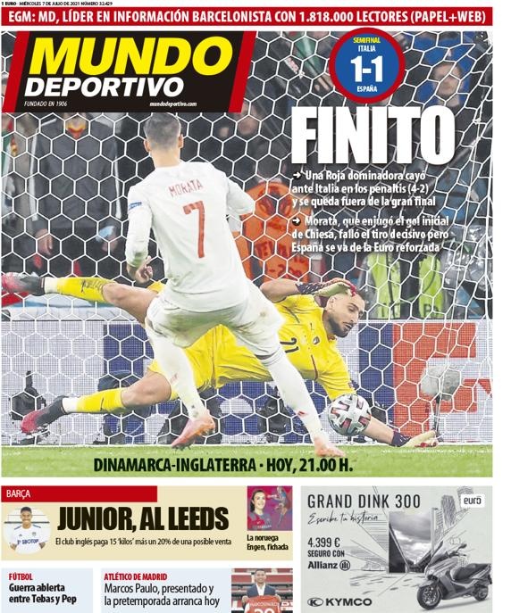 西甲今日头版：西班牙昂首离开欧洲杯 菲尔波转会去到利兹联