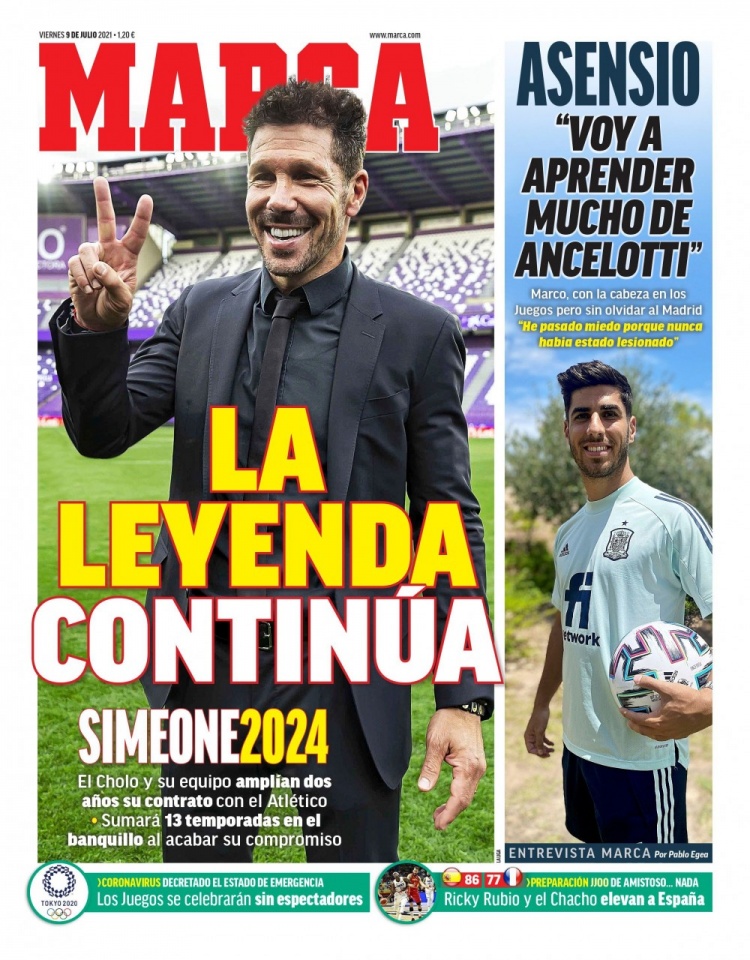 西甲今日头版：西蒙尼与马竞续约到2024年 巴萨寻找有经验的门将