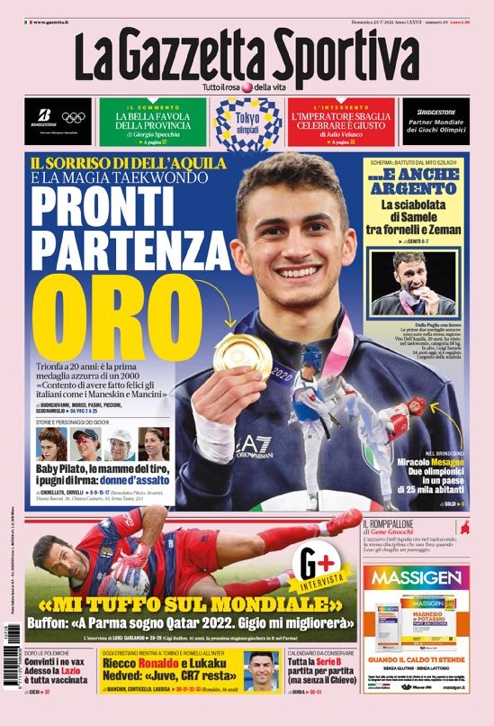 意甲今日头版：CR7会留在尤文 布冯明年想踢世界杯