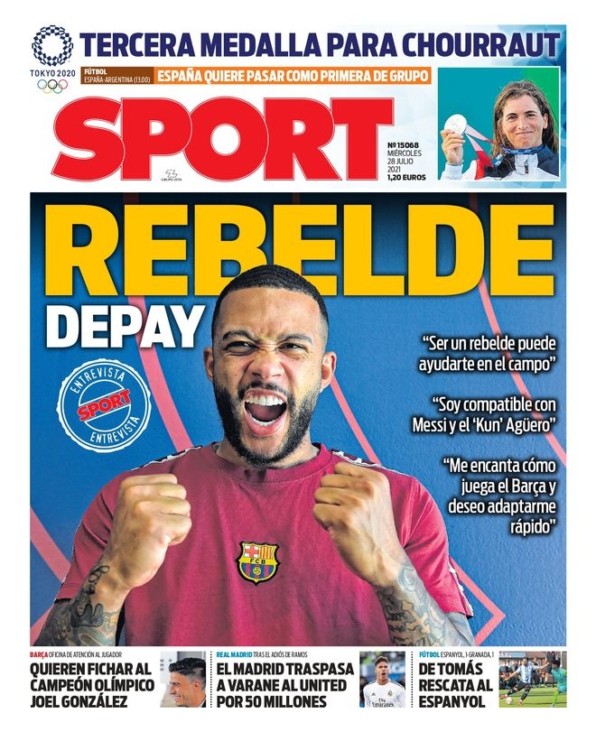 西甲今日头版：皇马将瓦拉内卖给了曼联 西班牙奥运队战平就出线