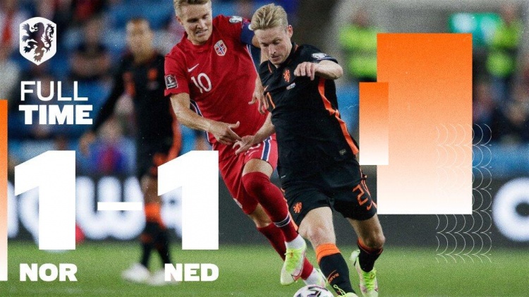 世预赛-哈兰德破门+中柱克拉森建功 荷兰1-1挪威