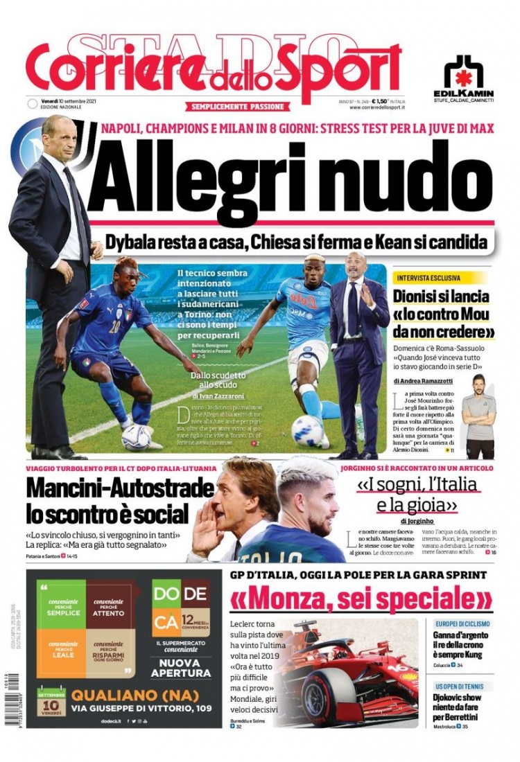 意甲今日头版：伪九号拉斯帕多里 米兰战蓝鹰后战红军