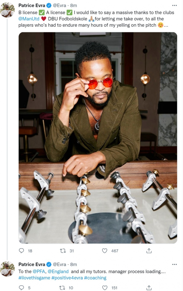 埃弗拉发推庆祝获得A级教练证:主教练进程加载中……