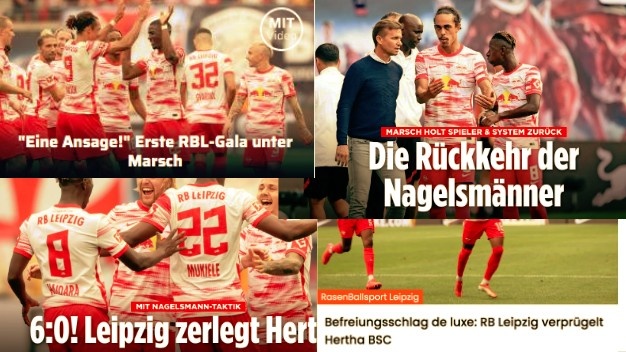 德甲今日头版：纳帅的战术助莱比锡大胜 多特续约胡梅尔斯