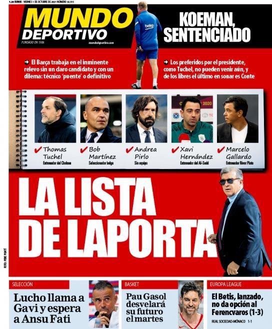 西甲今日头版:科曼下课已成定局 恩里克召入加维让人惊讶