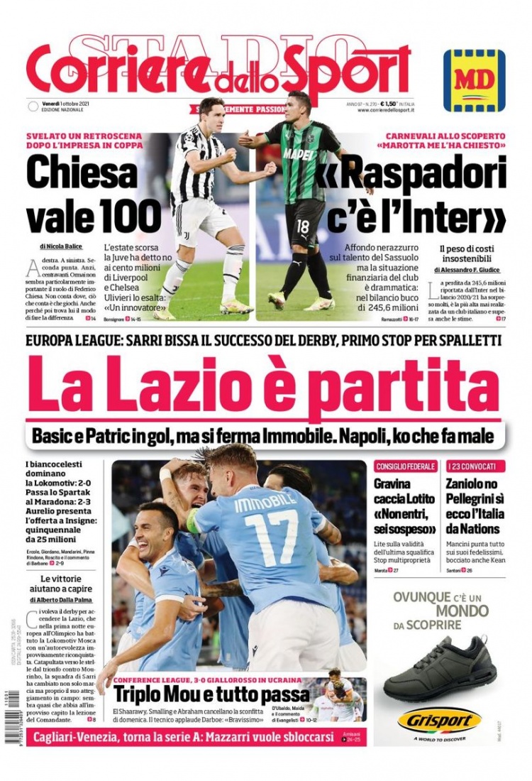 意甲今日头版：国米亏损2.46亿欧 囧叔重新征服球迷