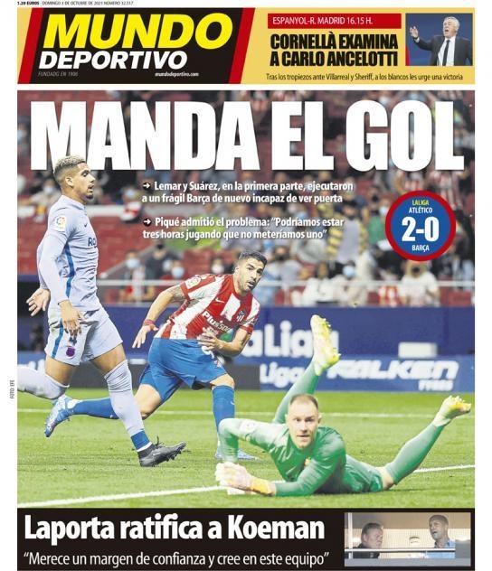 西甲今日头版：一支没有同情心的马竞 拉波尔塔同意科曼留任