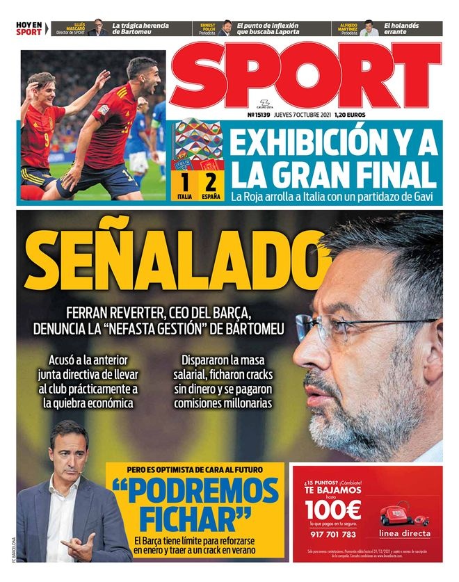 西甲今日头版：西班牙史诗级表现胜意大利 巴萨CEO解释经济状况