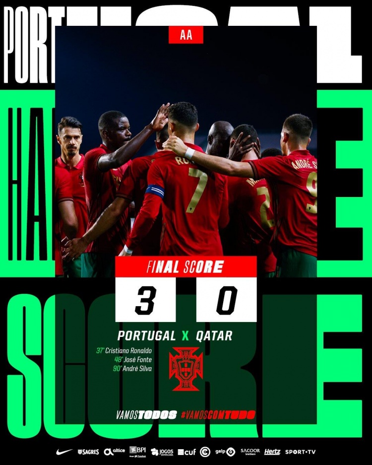 友谊赛-C罗破门莱奥快乐中柱 葡萄牙3-0卡塔尔