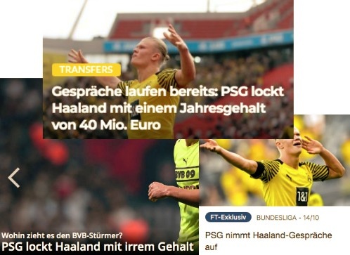 德甲今日头版:巴黎开高薪吸引哈兰德 拜仁已接触吕迪格