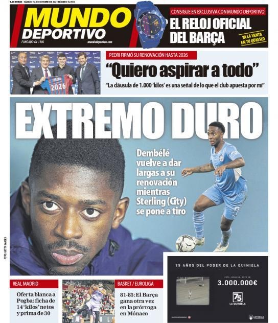 西甲今日头版:拉波尔塔要让巴萨重生 莱万多夫斯基更喜欢皇马