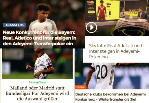 德甲今日头版:多特关注多名前锋 拜仁想在冬窗就签阿德耶米