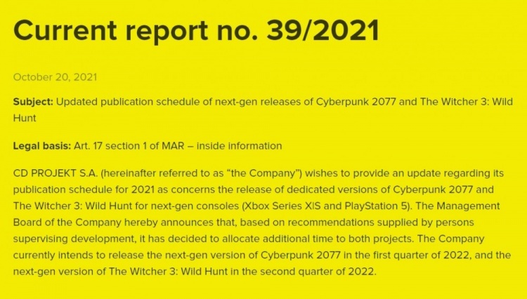 CD PROJEKT RED宣布赛博朋克2077、巫师3次世代更新2022年推出
