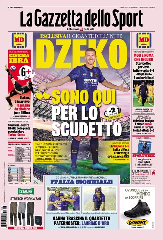 意甲今日头版：穆帅遭遇历史性惨败 尤文国米争夺比萨前锋