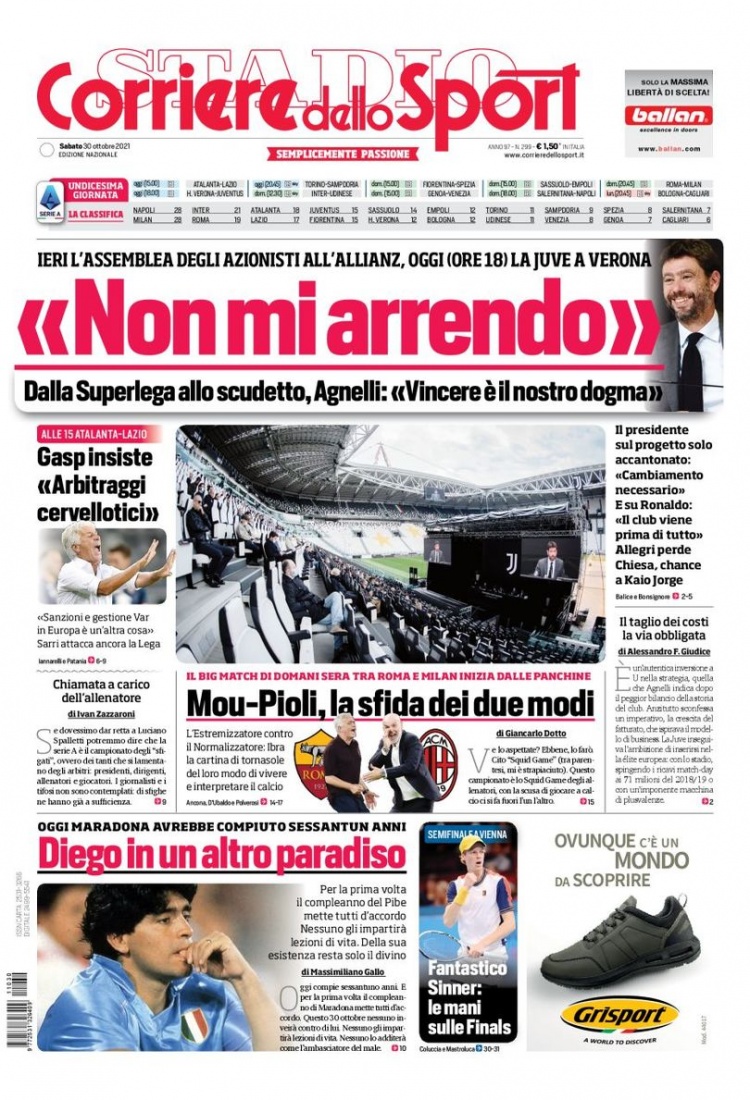 意甲今日头版：迭戈生日快乐 胜利是尤文信条