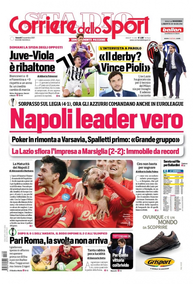 意甲今日头版：吉鲁想赢下所有 那不勒斯是真正领袖